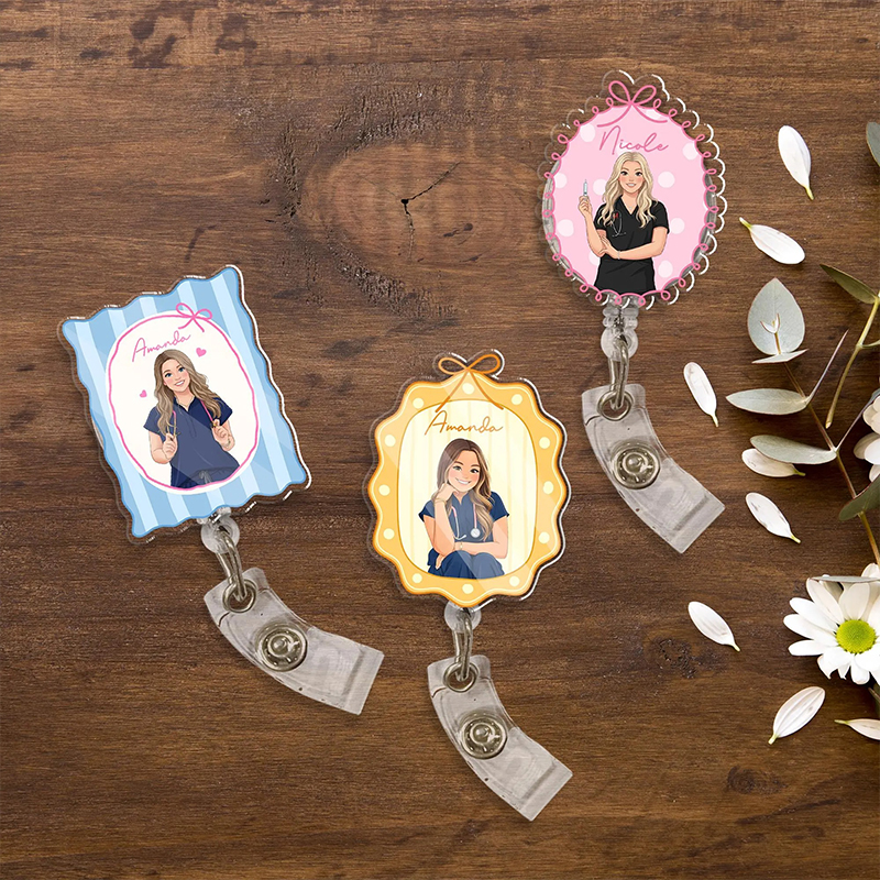 Personalized Hand-drawn Photo Nurse Badge Reel