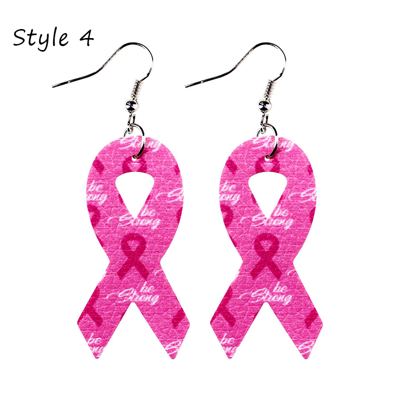 Breast Cancer Awareness Pink Ribbon Nurse Leather Earrings