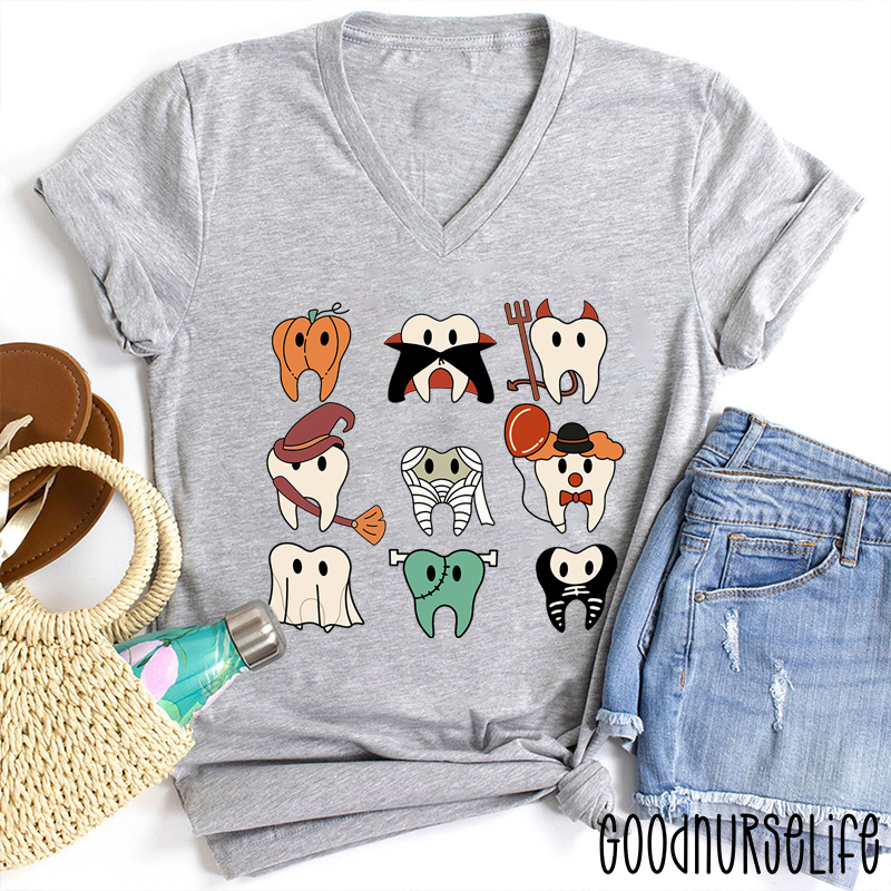 Halloween Tooth Queue Dental  Female V-Neck T-Shirt
