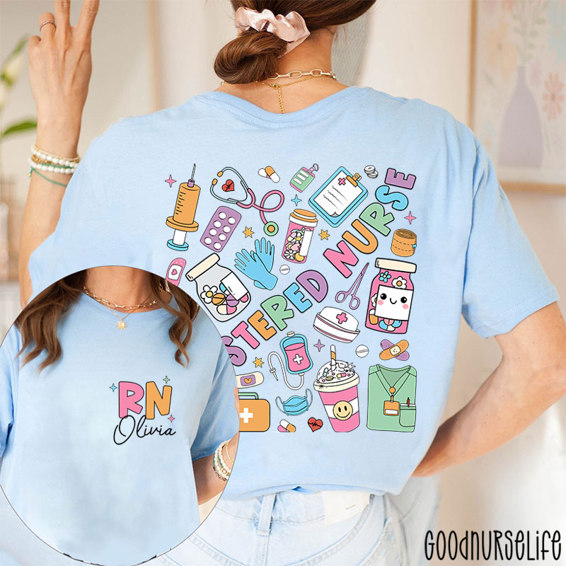 Personalized Name Registered Nurse Two Sided T-Shirt