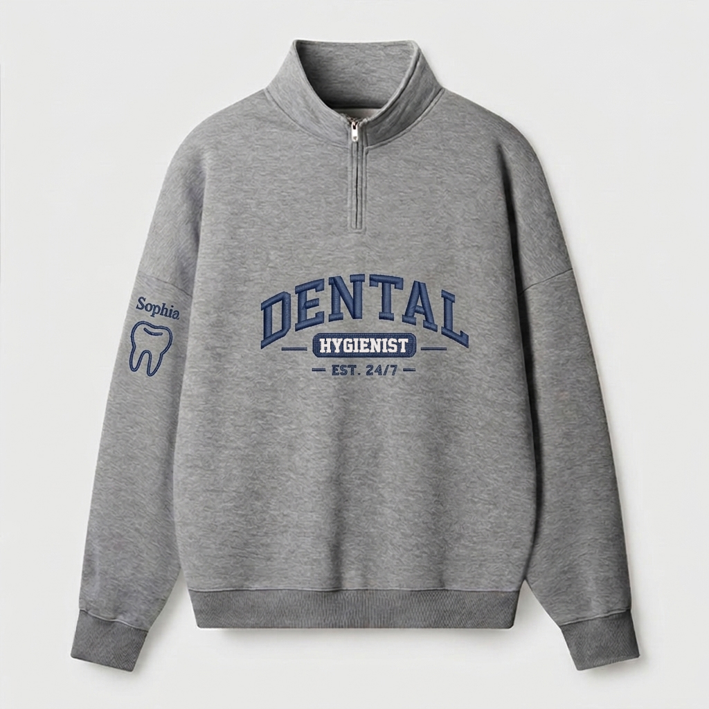 Personalized Dental Hygienist Tooth Quarter Zip Sweatshirt