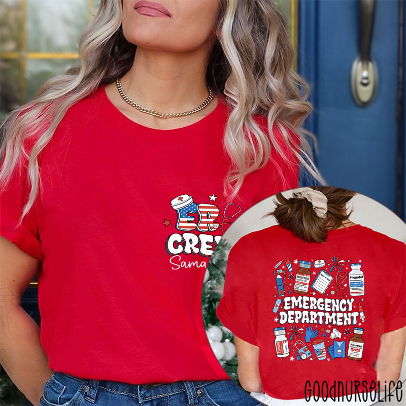 Personalized ER Crew Emergency Department Two Sided T-Shirt