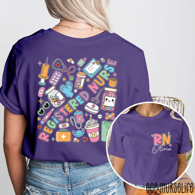 Personalized Name Registered Nurse Two Sided T-Shirt