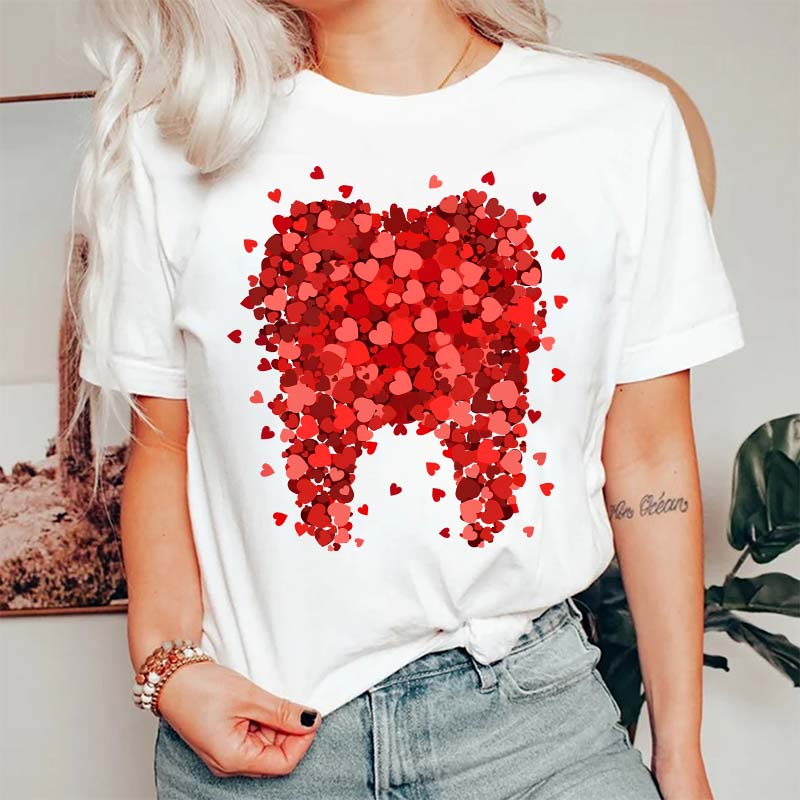Valentine A Big Teeth Made Of Many Hearts Dental T-Shirt