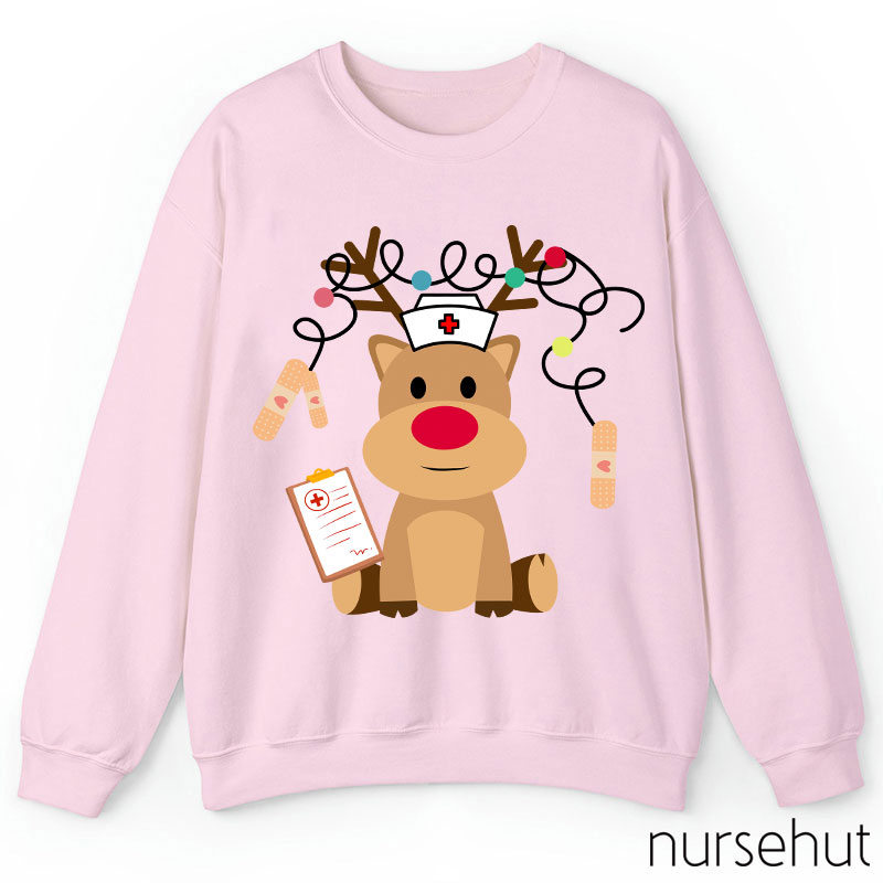 Cute Plush Elk Is Waiting For Christmas To Come Nurse Sweatshirt