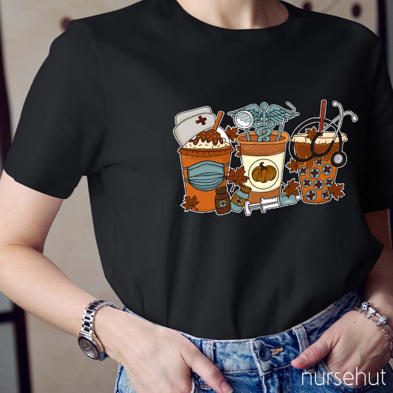 Cute Halloween Fall Coffee Nurse T-Shirt