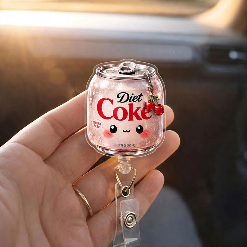 Pink Cherry Diet Soda Coke Badge Reel