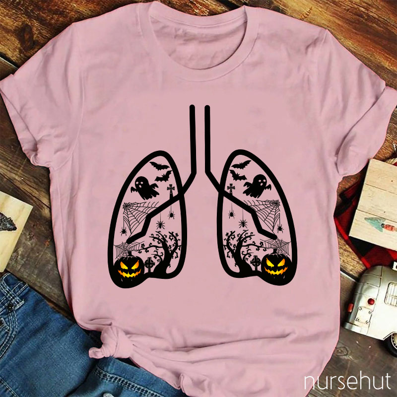 Halloween Pumpkin Lung Nurse T-Shirt
