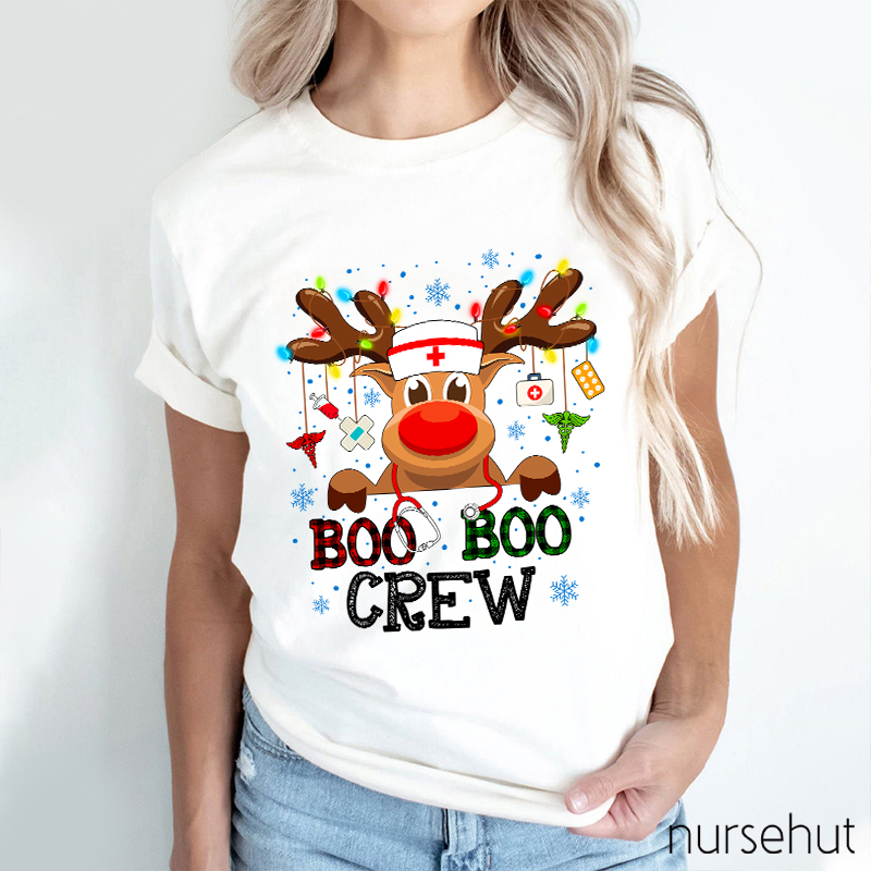 Christmas Reindeer Boo Boo Crew Nurse T-Shirt