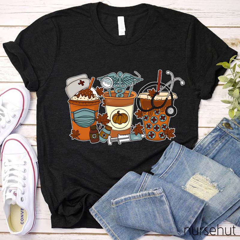Cute Halloween Fall Coffee Nurse T-Shirt