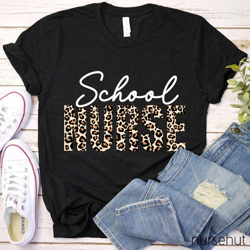 Leopard Print School Nurse T-Shirt