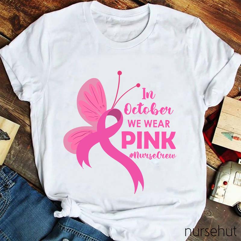 Butterfly Pink Ribbon Nurse T-Shirt