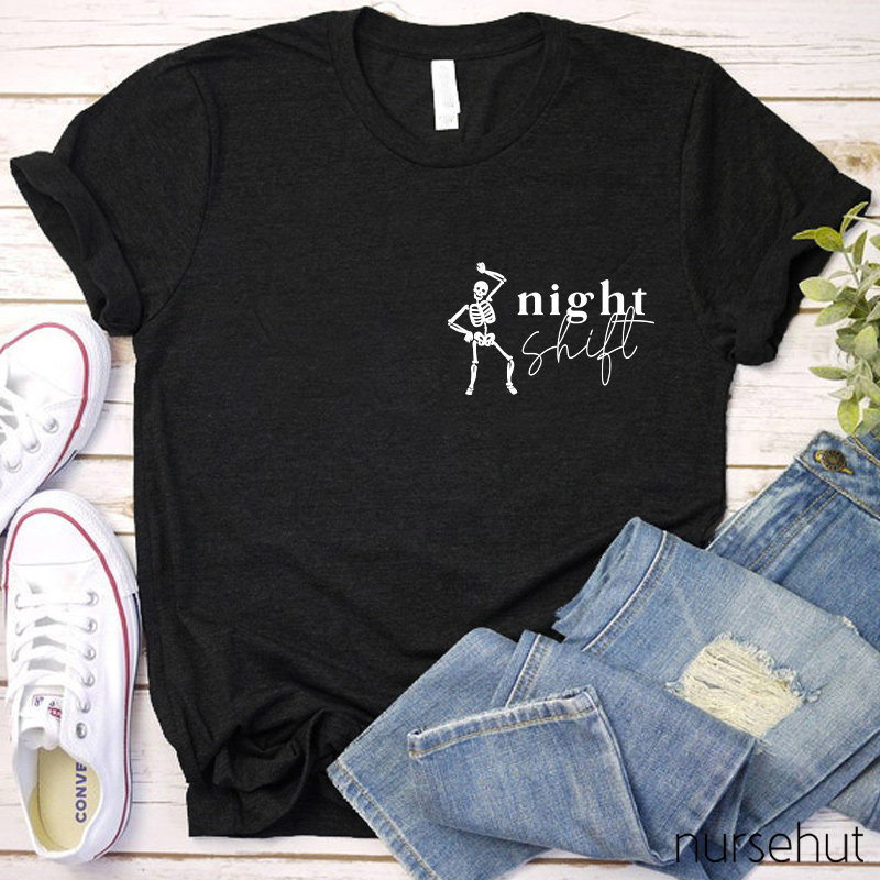 Dancing Night Shift Skeleton Nurse T-Shirt