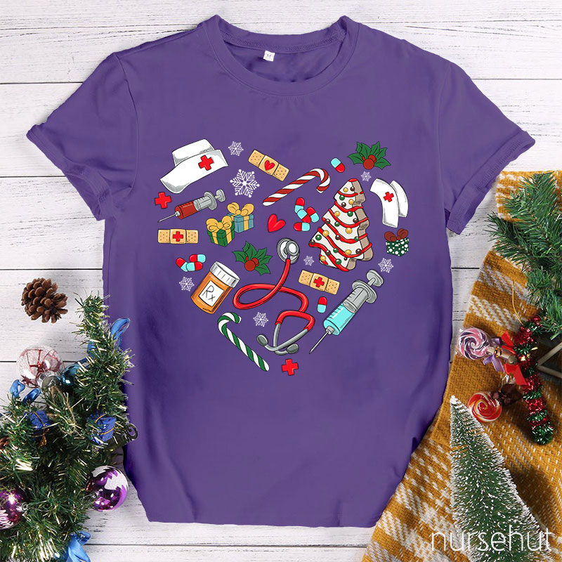 Christmas Love Heart Nurse T-Shirt