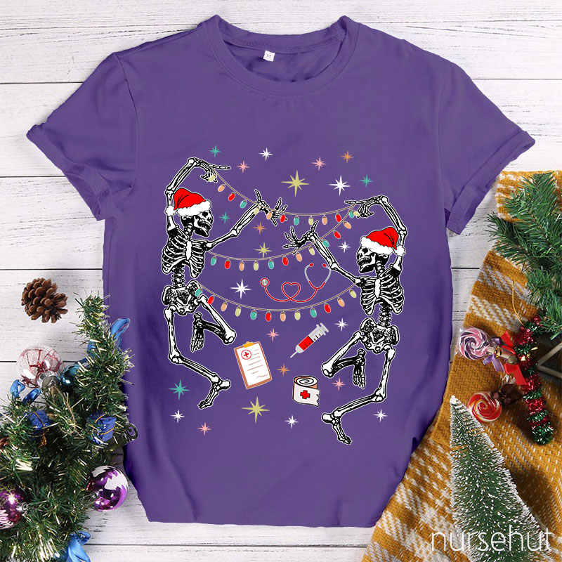 Dancing Skeletons Set Up Christmas Lights Nurse T-Shirt