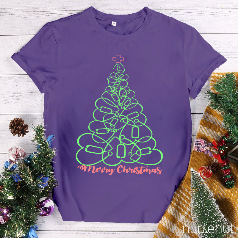 Christmas Tree Made With Stethoscope Nurse T-Shirt