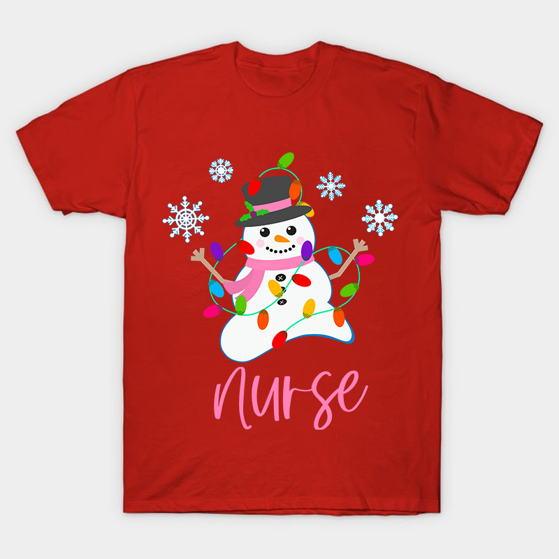 Snowman Playing With Lanterns Nurse T-Shirt