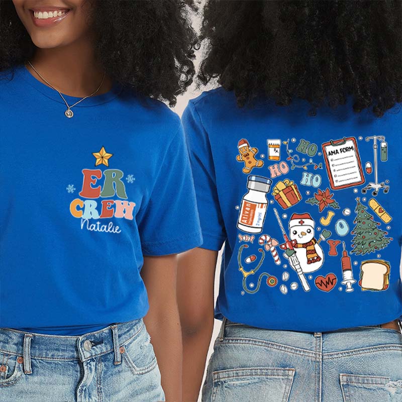 Personalized Ho Ho Ho Christmas Coming Nurse Two Sided T-Shirt