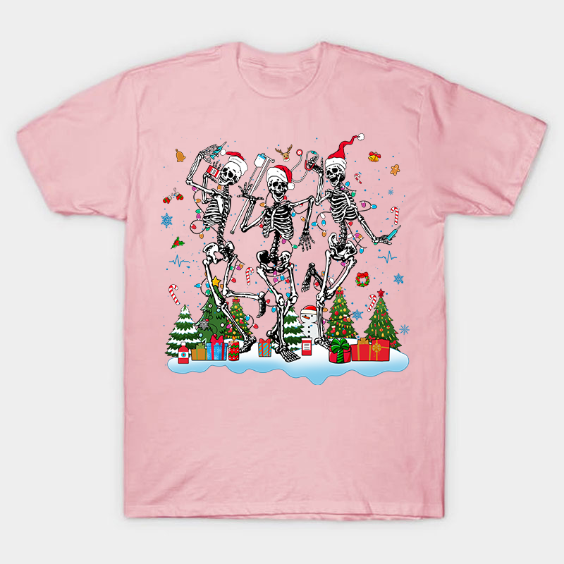 Skeletons Celebrate Christmas Nurse T-Shirt