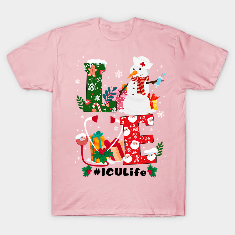 Christmas Love ICU Life Nurse T-Shirt