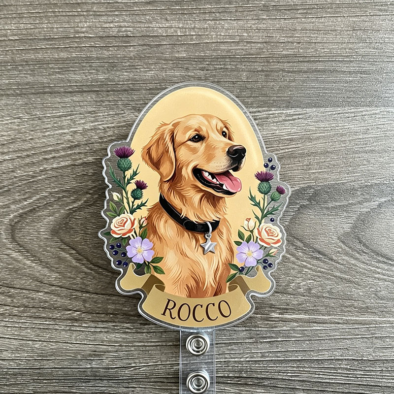 Personalized Cute Pet And Flower Badge Reel