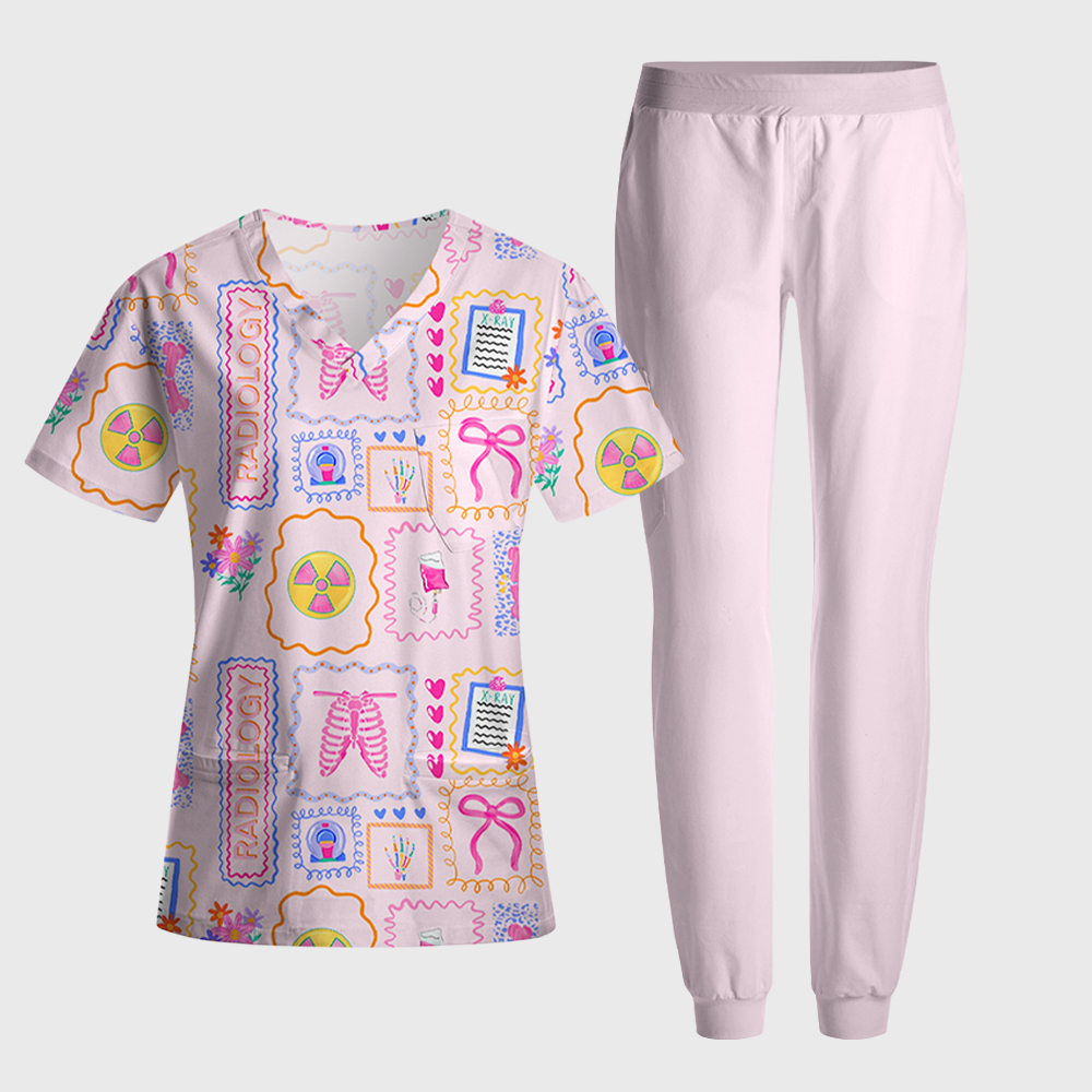Pink Preppy Style Radiology Antimicrobial Scrubs Sets