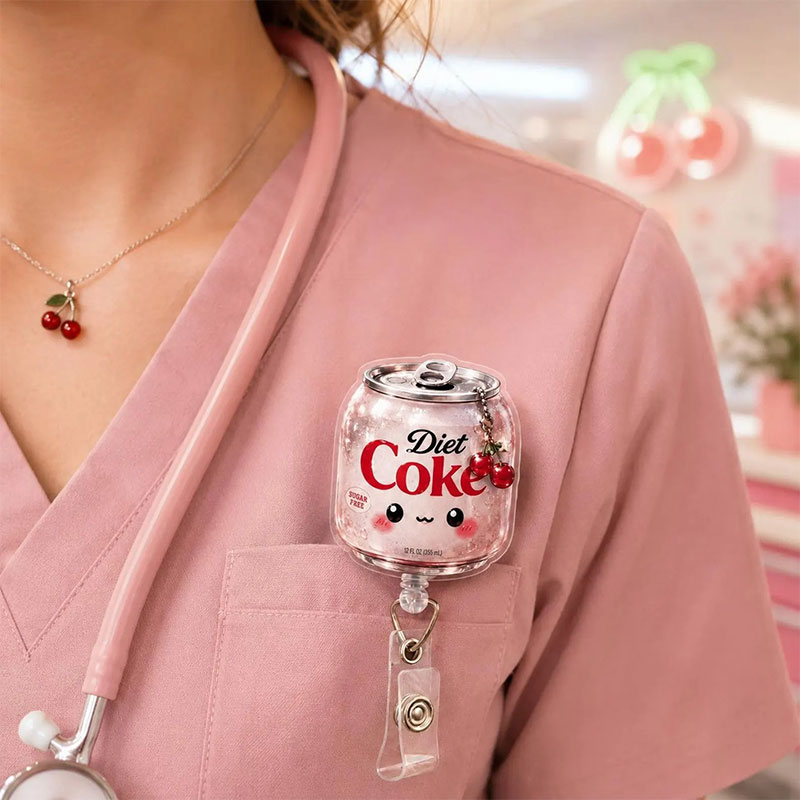 Pink Cherry Diet Soda Coke Badge Reel