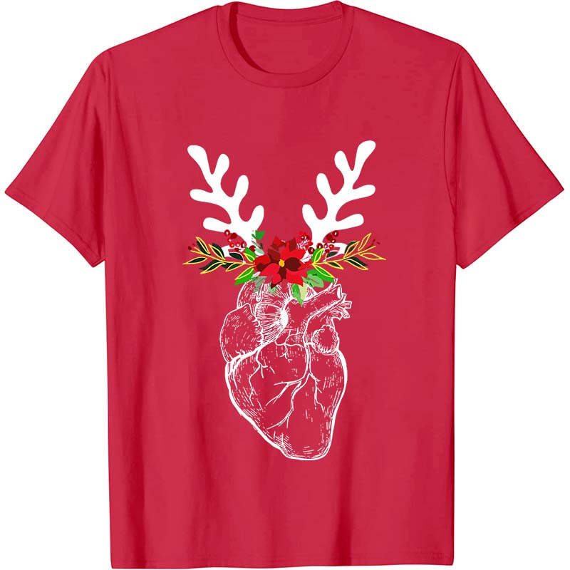 Christmas Deer Heart Nurse T-Shirt