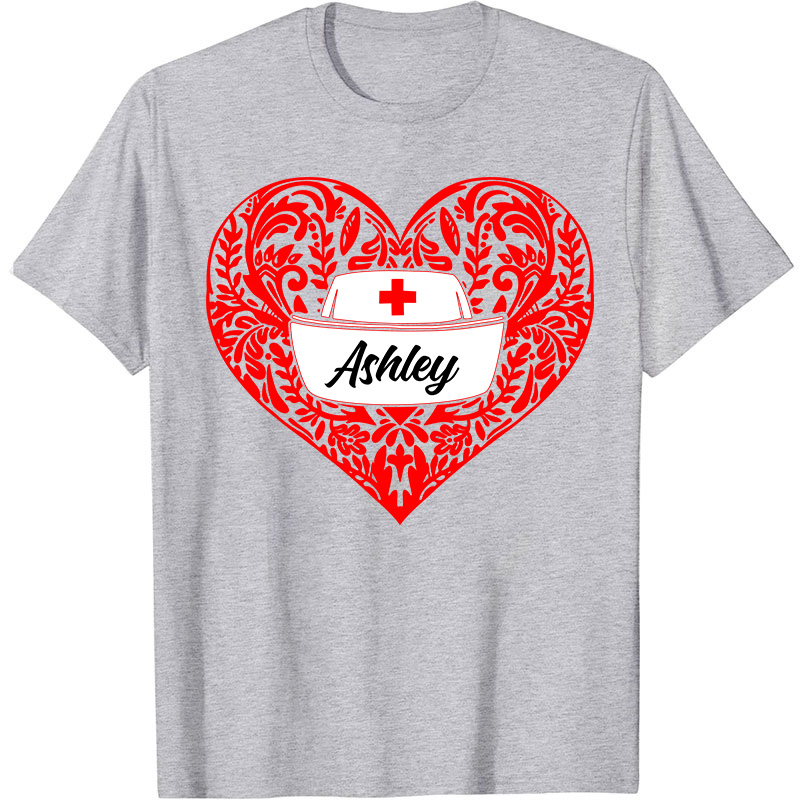 Personalized Name Nurse Cap In Heart Nurse T-Shirt