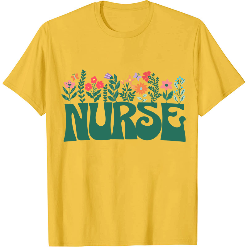 Butterflies And Flowers Nurse T-Shirt