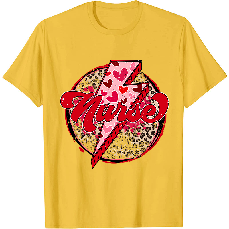 Pink Leopard Lightning Nurse T-Shirt