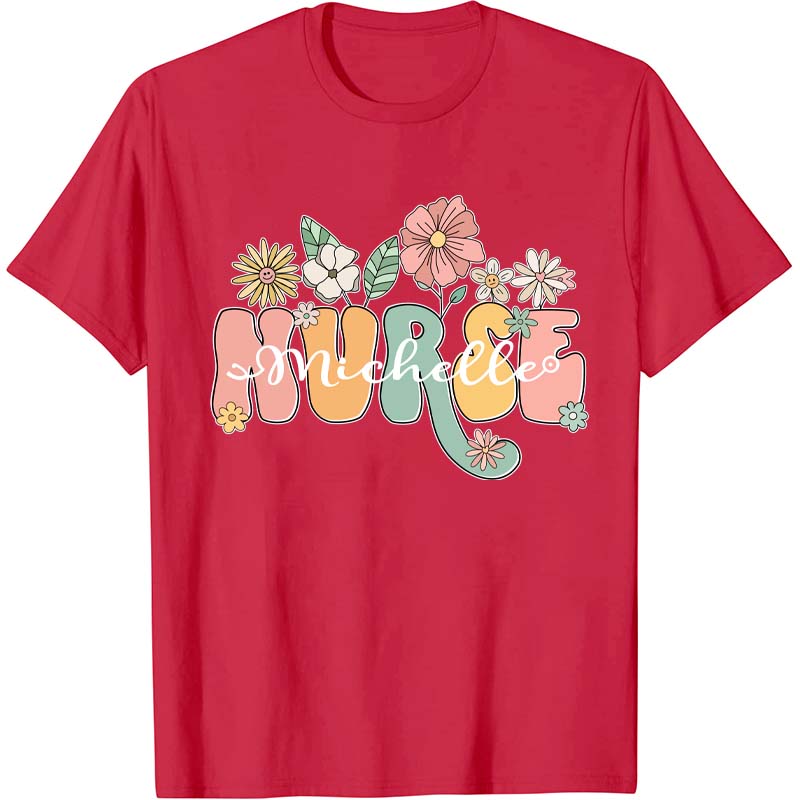 Personalized Name Wildflowers Nurse T-Shirt