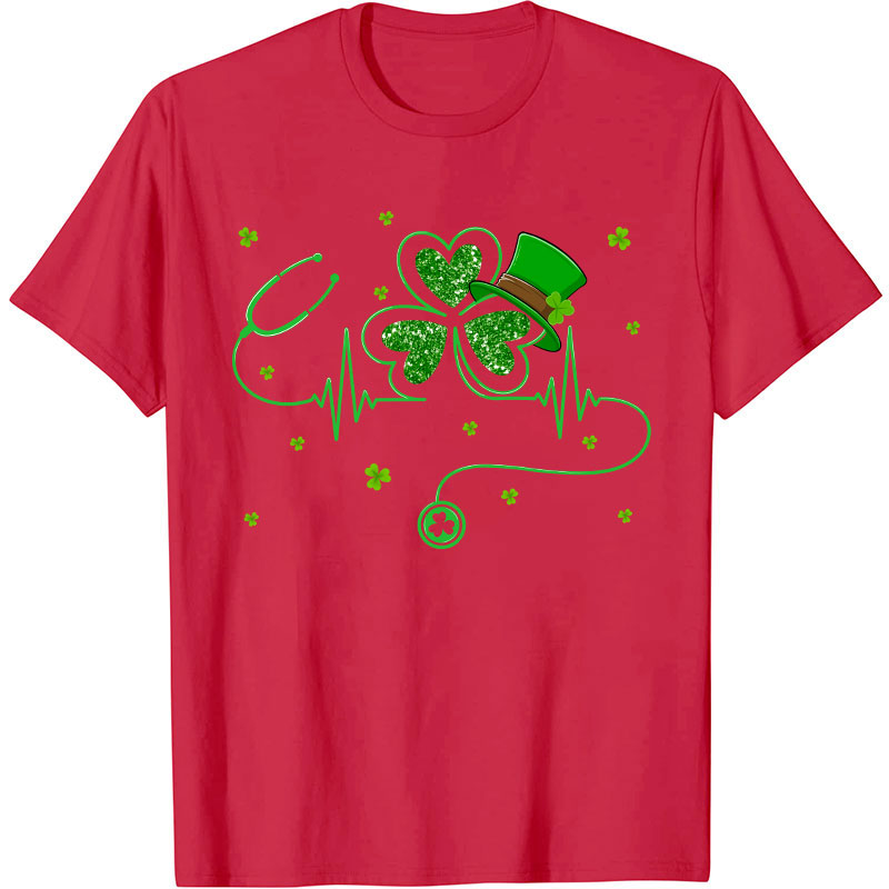 St Patrick's Day Shamrock Stethoscope Nurse T-Shirt