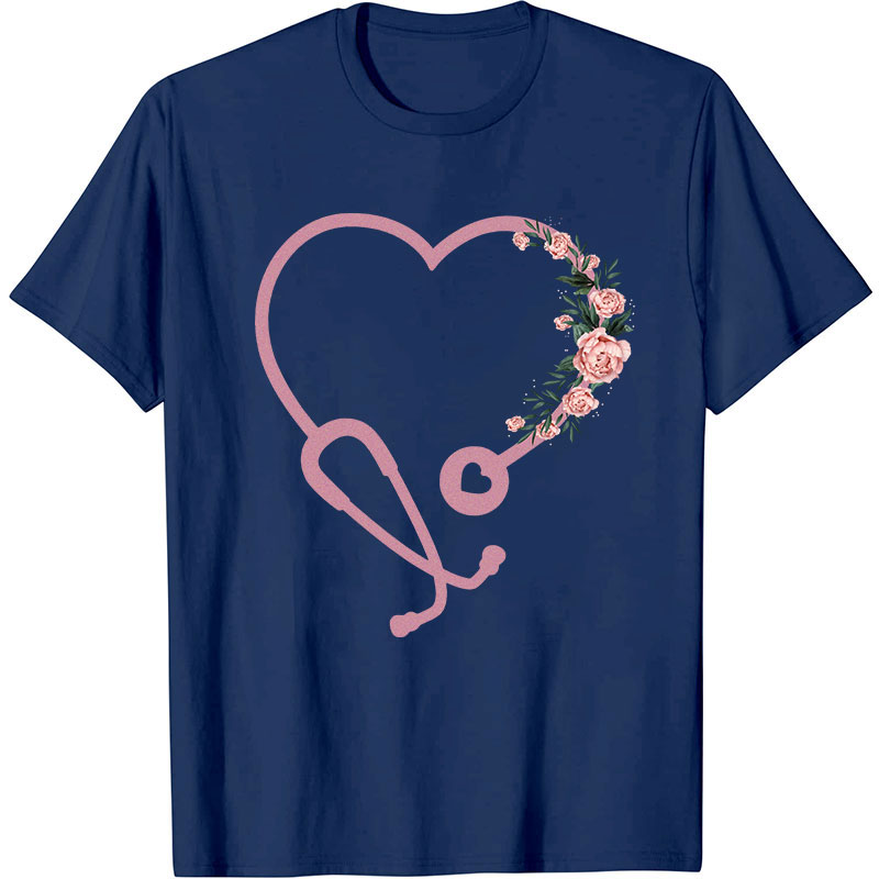 Romantic Rose Stethoscope Nurse T-Shirt