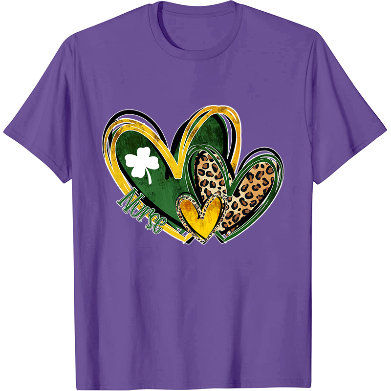 St.Patricks Leopard Heart Nurse T-Shirt