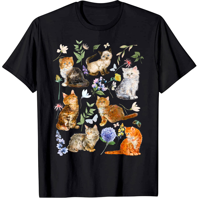 Cute Kitten And Plants T-Shirt