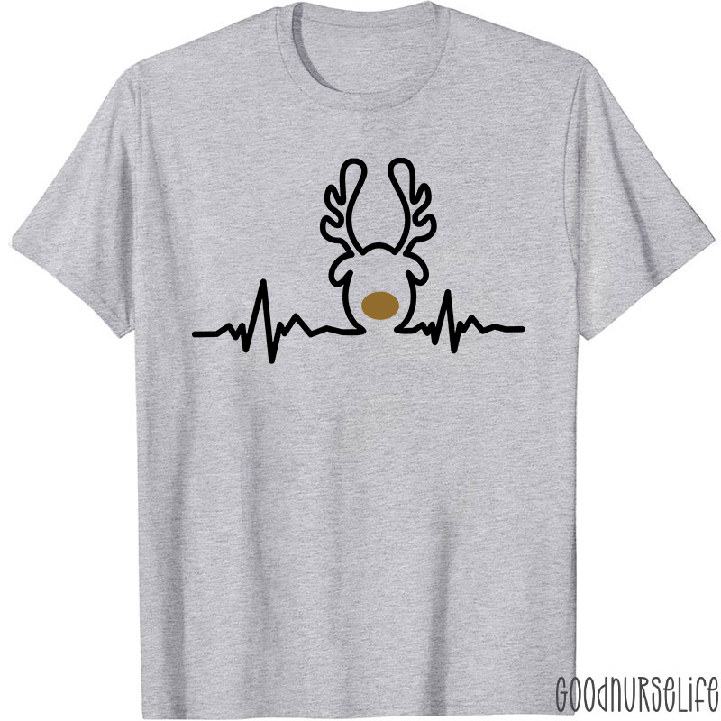 Christmas Heartbeat Reindeer Nurse T-Shirt