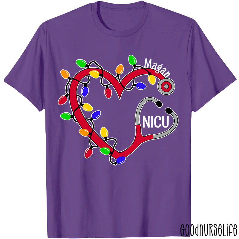 Personalized Christmas Lights Nurse T-Shirt