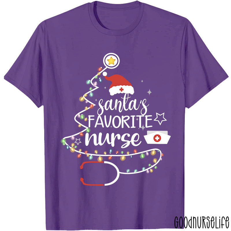 Santa's Favorite Nurse Colored Lights Nurse T-Shirt