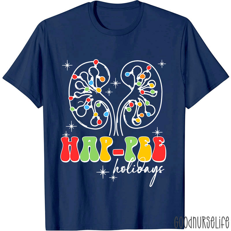 Kidney Christmas Lights Hap Pee Holidays Nurse T-shirt