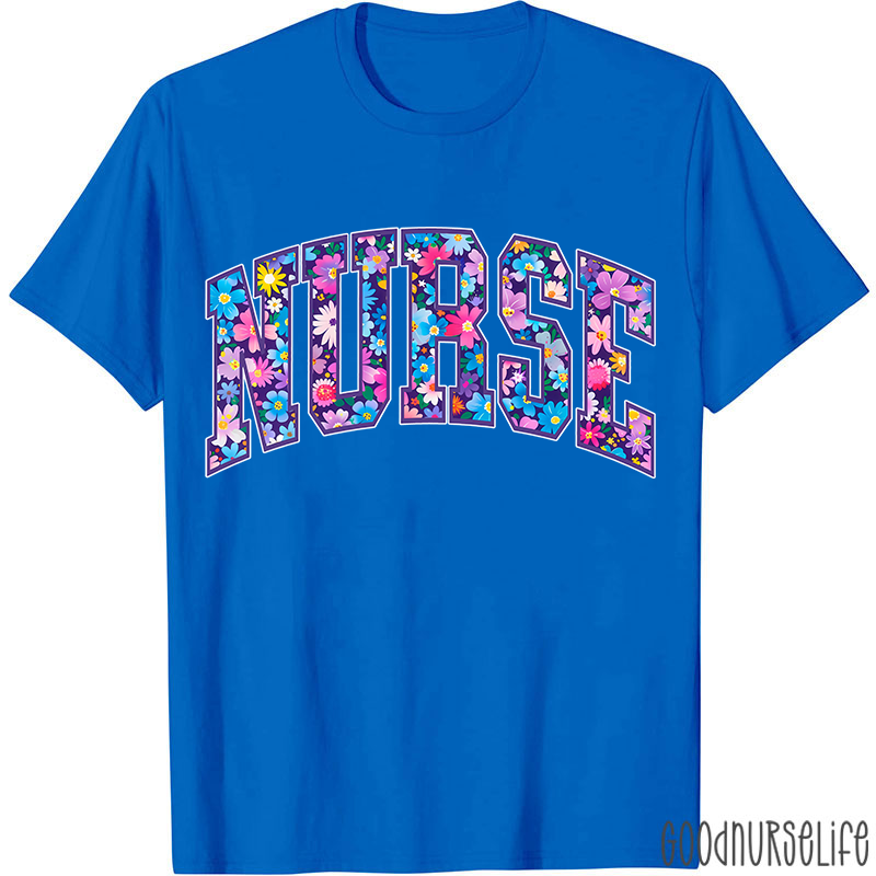 Flower Pattern Floral Nurse T-Shirt