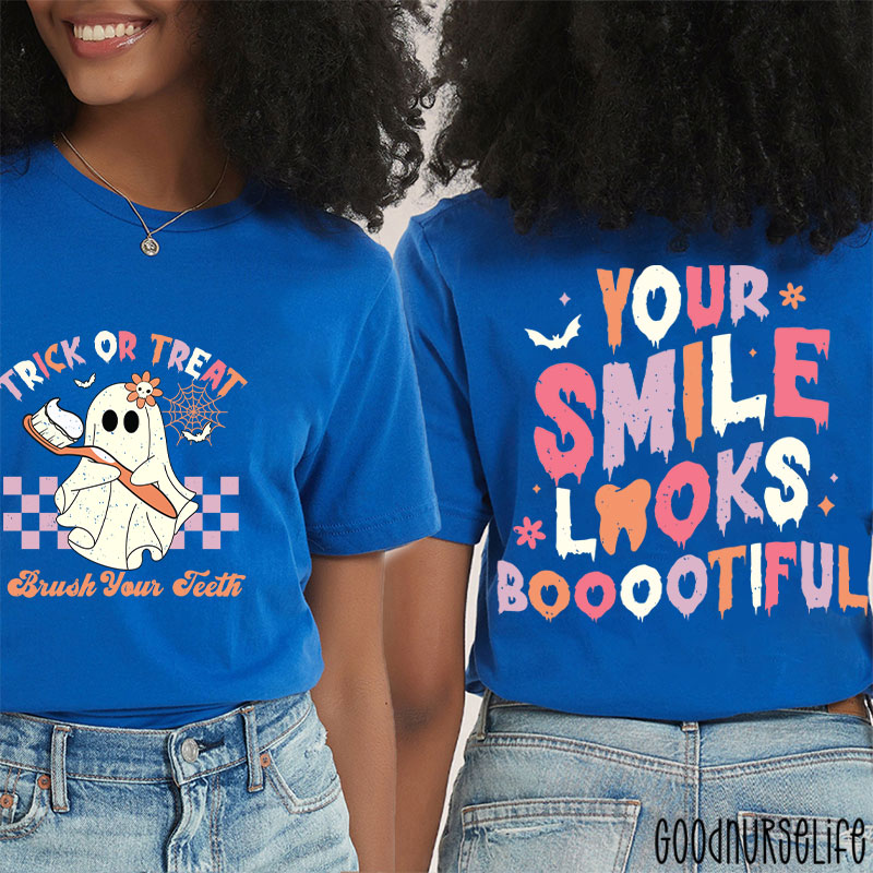 Trick Or Treat Brush Your Teeth Dentist Halloween Two Sided T-Shirt