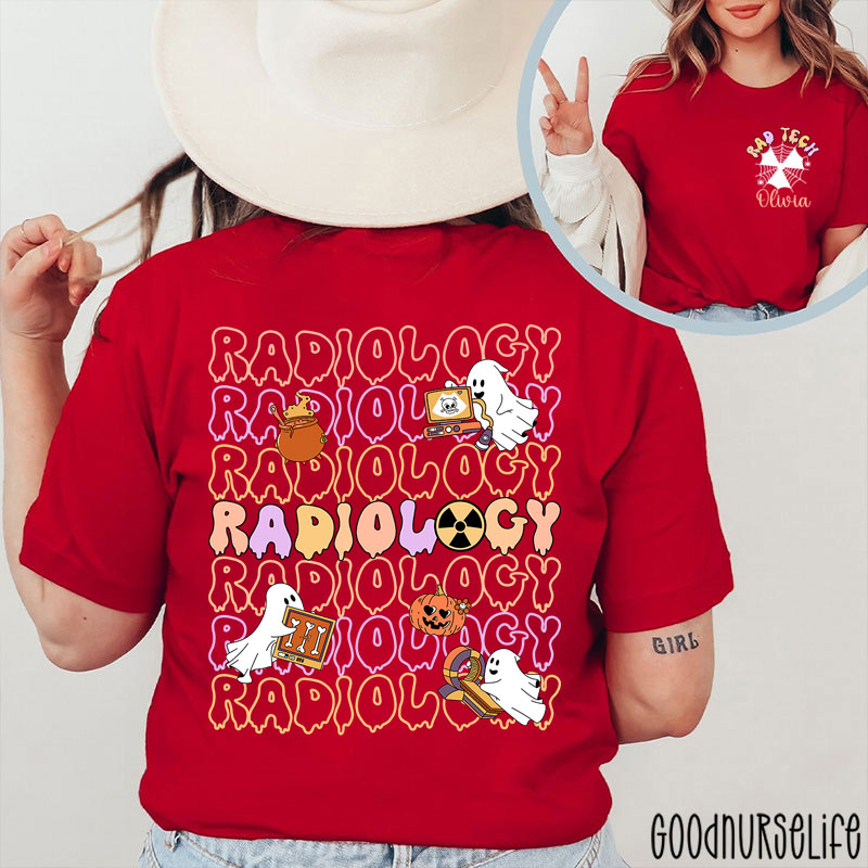 Personalized Halloween Spider Web Ghost Radiology Two Sided T-Shirt