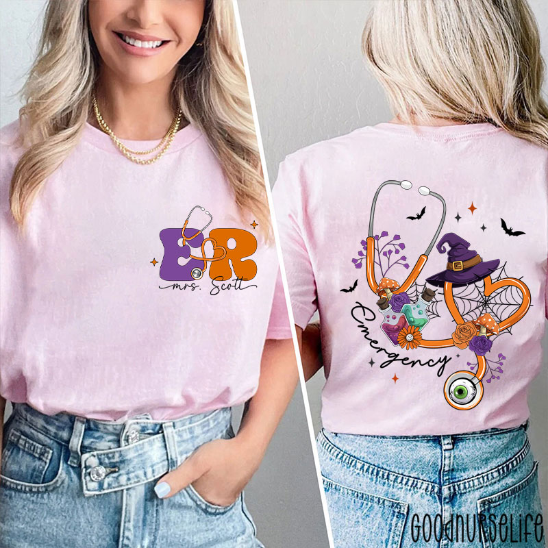 Personalized Halloween Stethoscope Emergency Two Sided T-Shirt
