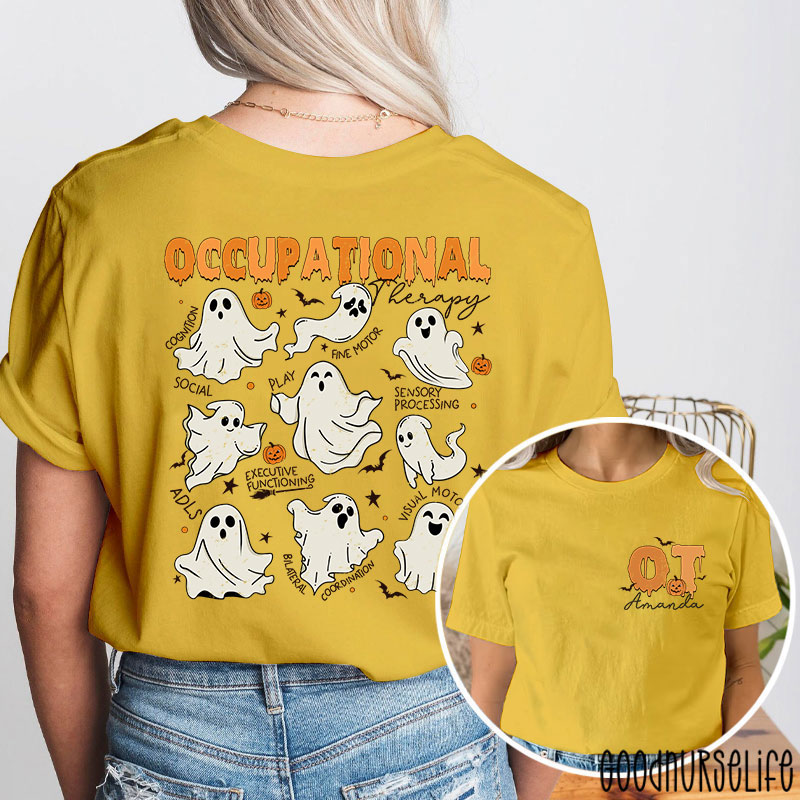 Personalized Halloween Themed Occupational Therapy Ghosts Two Sided T-Shirt