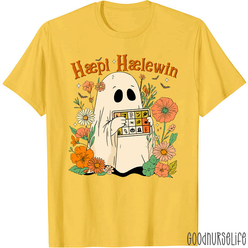Happy Halloween Ghost With Floral T-Shirt