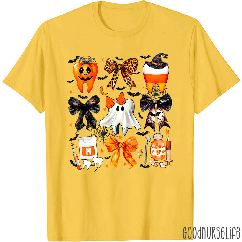Halloween Spooky Tooth Dental And Bows T-Shirt