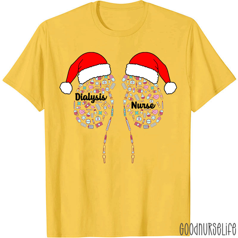 Kidney With Santa Hat Dialysis Nurse T-shirt