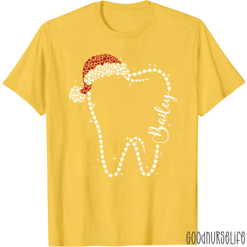 Personalized Festive Tooth Santa Hat T-Shirt