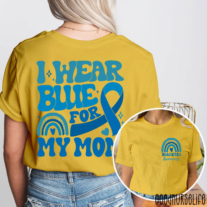 Personalized Diabetes Awareness Blue Rainbow Nurse Two Sided T-Shirt